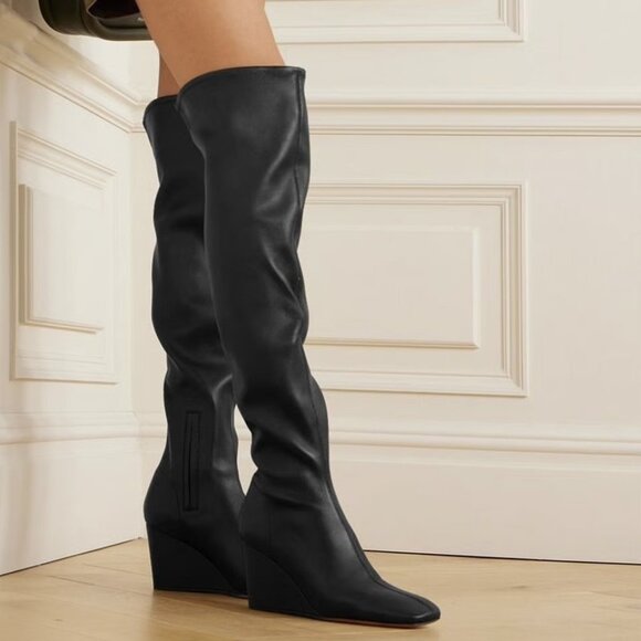 Vince Arlet Leather Over The Knee High Wedge Boots - Picture 1 of 11